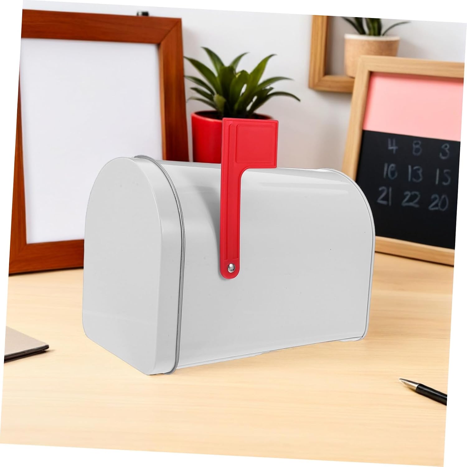 Mini Metal Mailbox with Base Waterproof Iron Post Box for Correspondence and Small Packages, Space Saving Design, Weatherproof Protection, for Outdoor Use and Tiny House