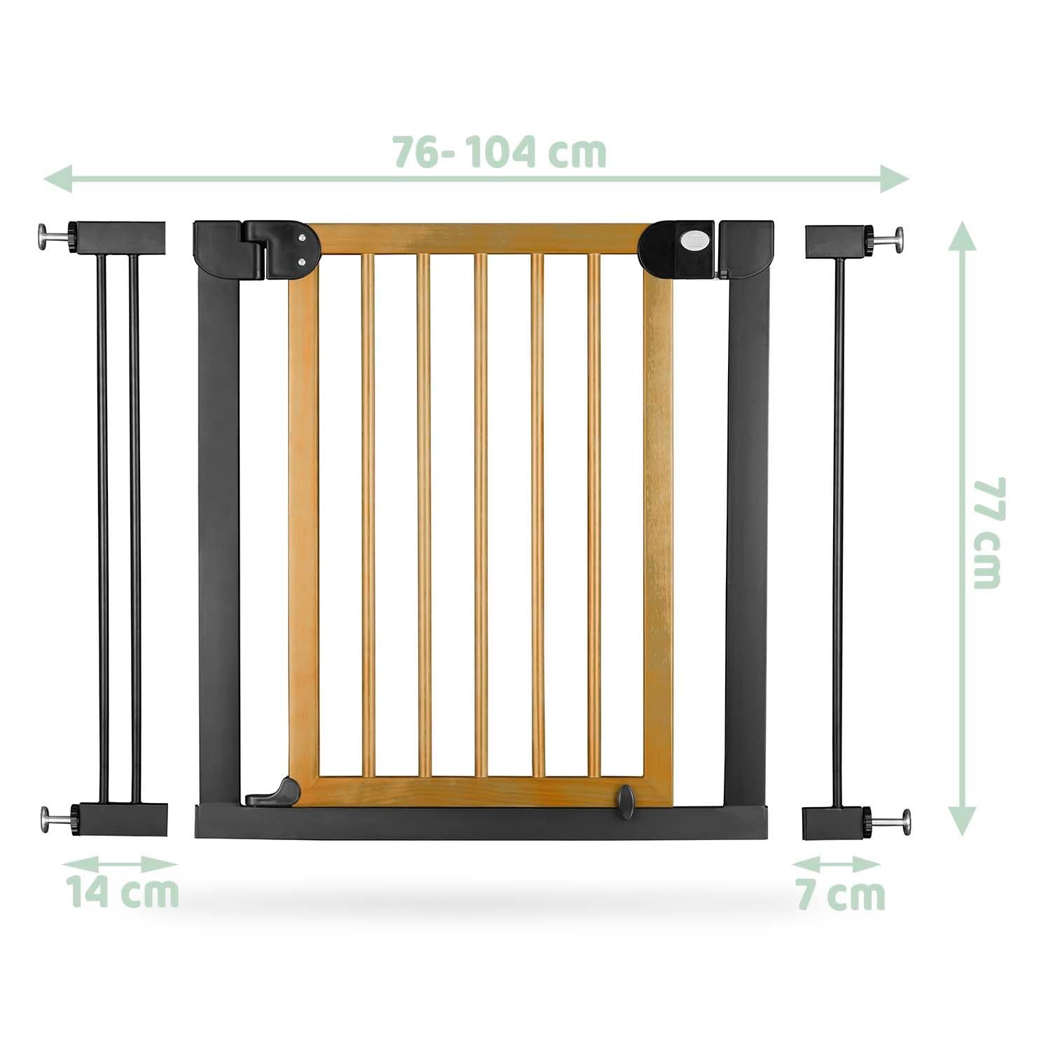 Nukido Treppenschutzgitter Ohne Bohren Türschutzgitter 90° Stop Türgitter Baby Kinder Kindergitter Schutzgitter Breite Verstellbar 76-104 cm Braun Schwarz 104 x 77 cm