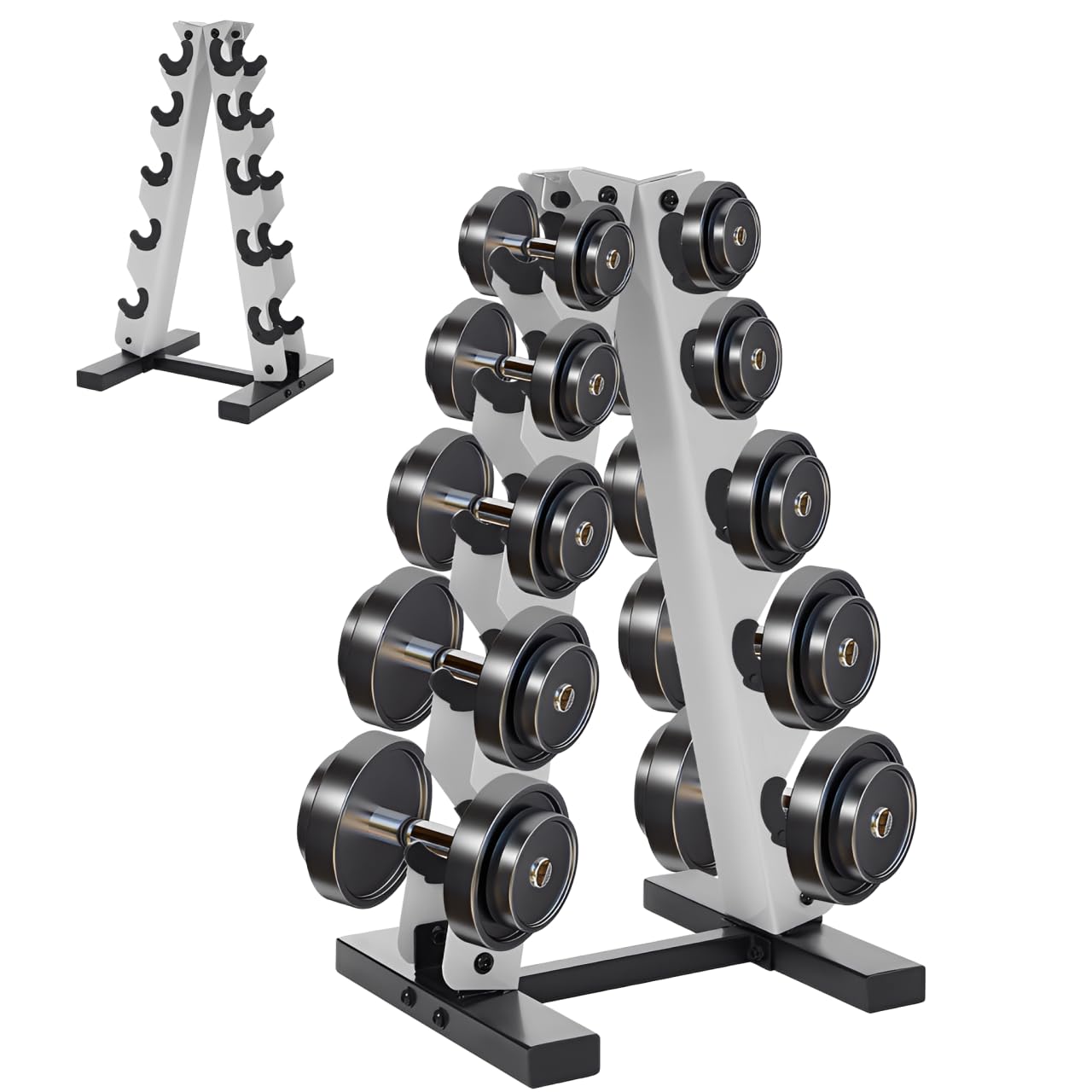 A-Frame Dumbell - Supporto per bilancieri, 34 x 32 x 65 cm, salvaspazio, 5 livelli, portata 100 kg, per palestra a casa