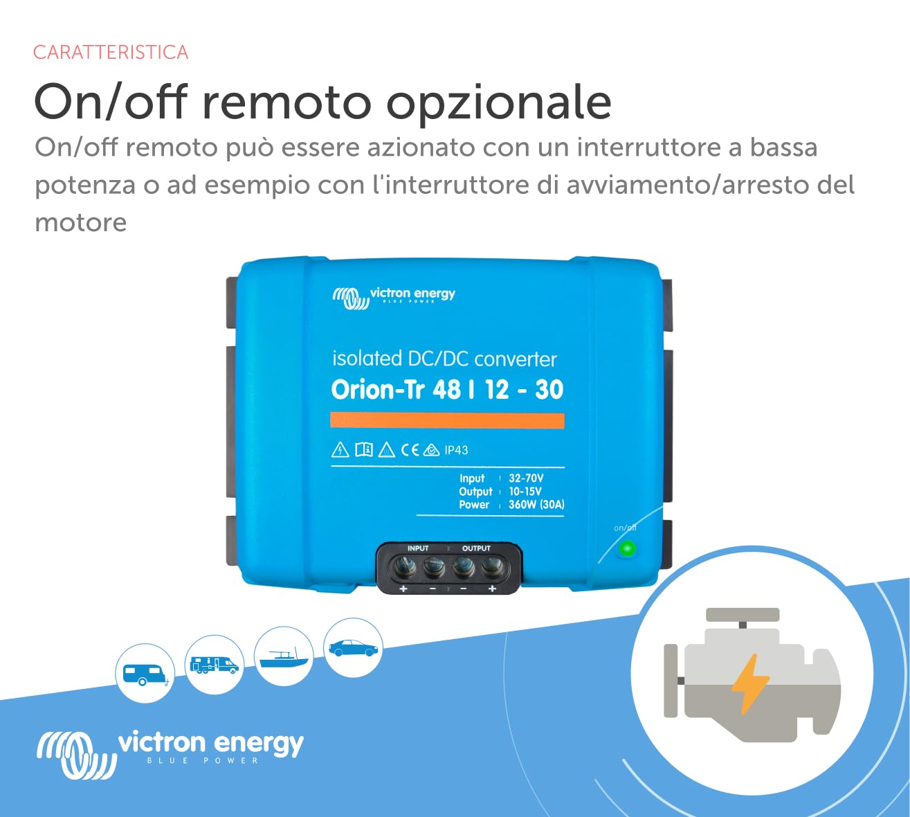 Victron Energy Orion-TR IP43 48/12-Volt 30 amp 360-Watt Convertitore DC-DC, Isolato