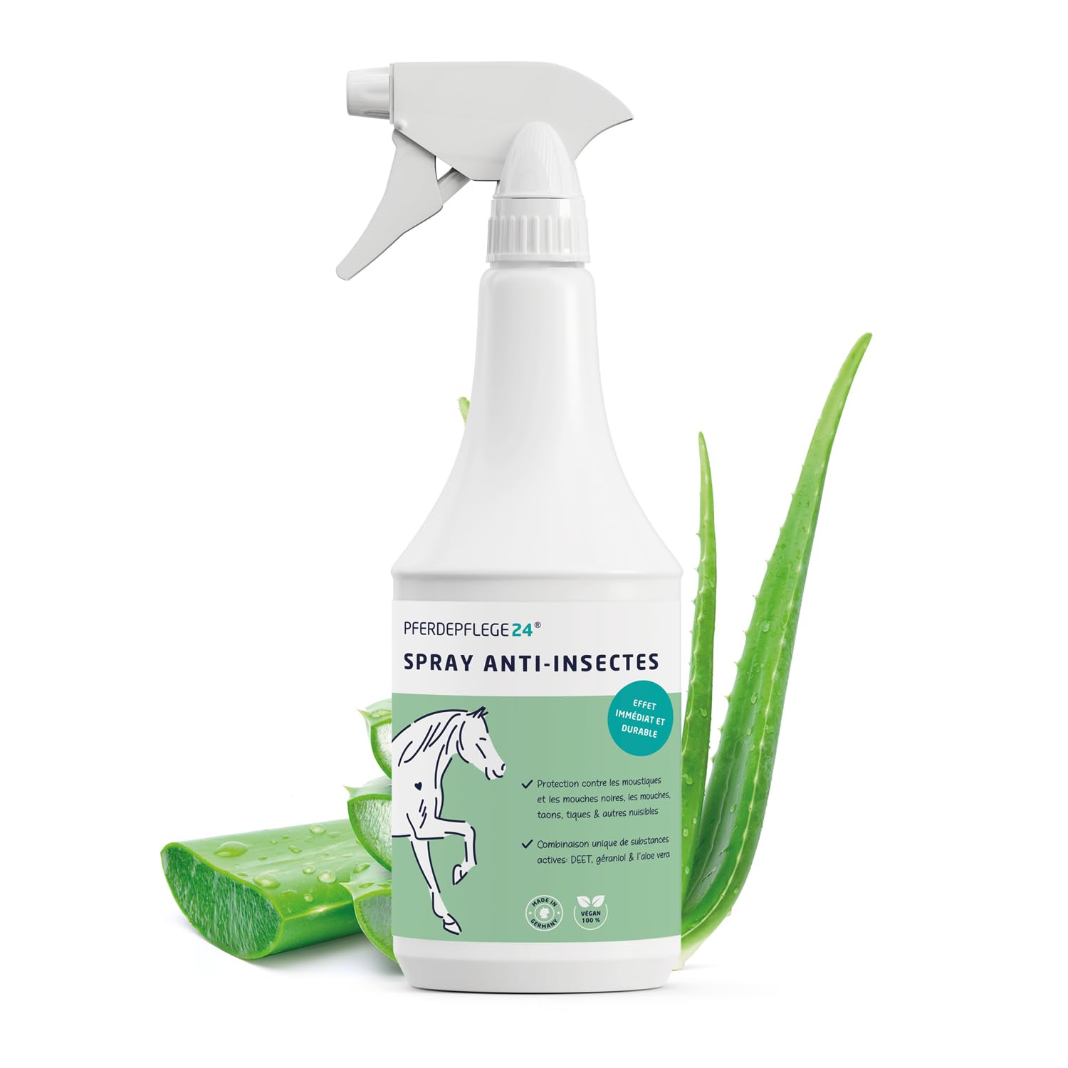 PFERDEPFLEGE24 Spray Anti Mouche Cheval DEET 1000ml - Protection immédiate et efficacité Durable – Spray Anti-Insectes concentré et Efficace pour Chevaux Contre Mouches  taons  moustiques & tiques