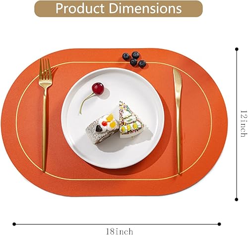 Miniatura 10 de YANGKLUIB Juego de 2 manteles individuales ovalados de piel sintética, resistentes al calor, fáciles de limpiar, impermeables, para mesa de comedor,