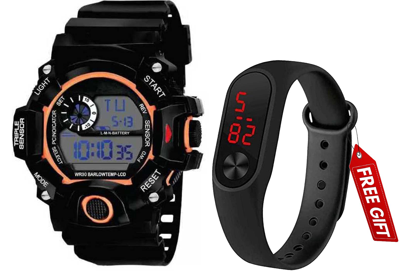 Acnos Polyurethane Premium Brand-A Digital Watch With Led Shockproof Multi-Functional Automatic Black Dial&Strap Orange Ring Waterproof Digital Sports Watch For Mens Kids Watch For Boys-Pack Of 2 (B09B7VC4PZ) Amazon Price History, Amazon Price Tracker