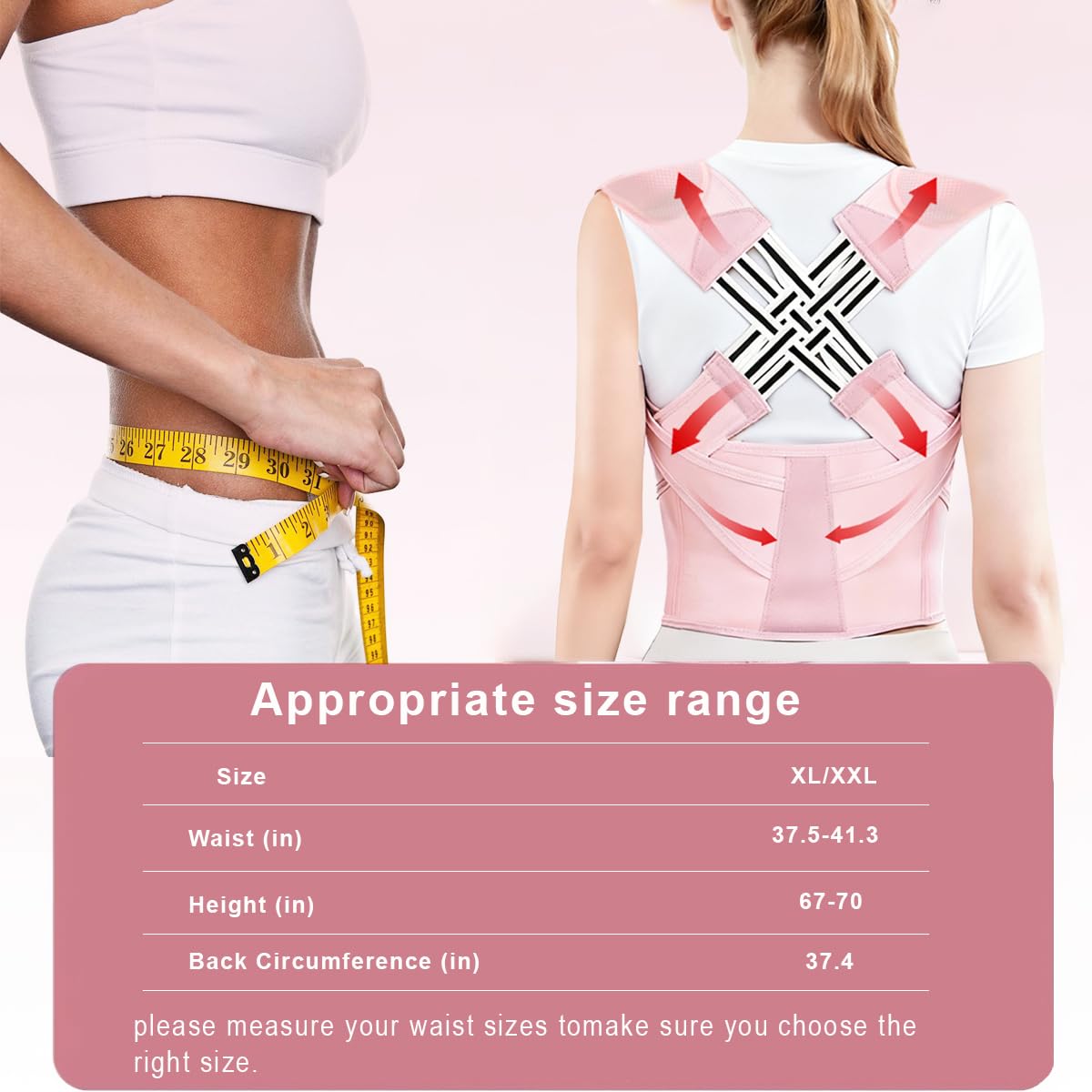 Back Brace Posture Corrector for Women, Pink, Sizs XL, Adjustable Back Straightener for Neck Shoulder Support, Scoliosis and Hunchback Relief - Image 3