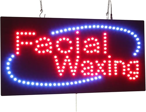 Cartel de depilación facial, 24"x12", 23.6x11.8 in, TOPKING, LED, Neón, Florescente, Señalización, Letrero, Exhibición, Cartelera, Pantalla, Gran