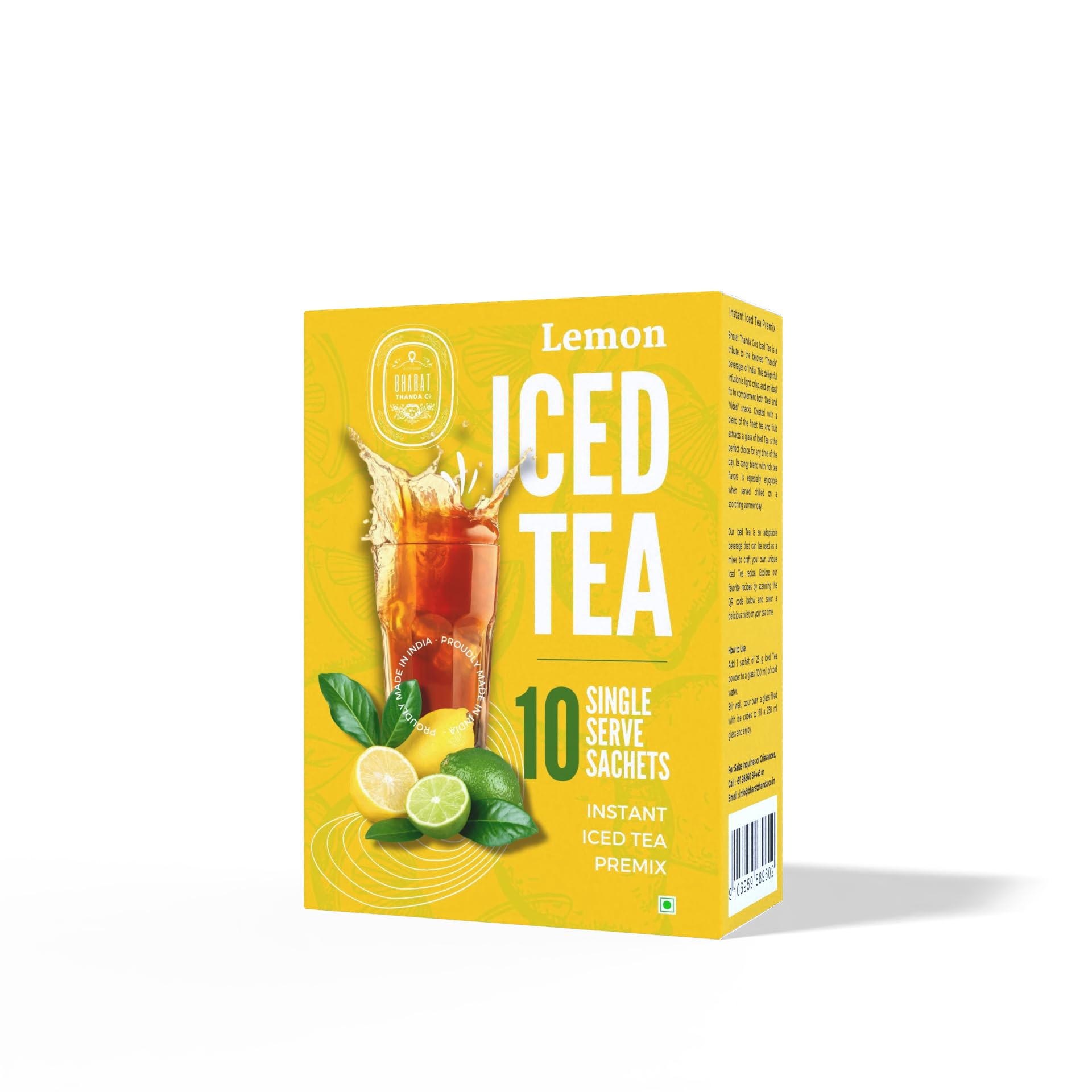 Bharat Thanda Lemon Iced Tea Premix | 10 Single Serve Sachets | Refreshing & Tangy Instant Iced Tea Mix | Perfect for Desi & Videsi Snacks | Made in India
