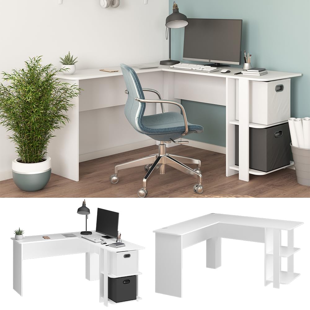 Vicco Scrivania angolare Nikita, Bianco, 140 x 140 cm, con vani a giorno per possibilità di appoggio flessibili