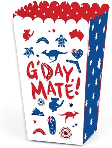 Big Dot of Happiness Australia Day - Cajas de palomitas de maíz para fiesta de G'Day Mate - Juego de 12