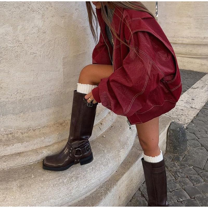 utcoco Women's Faux Leather Motorcycle Jacket Oversized Zip Up Winter Coat Outerwear 2025 Fall Fashion Clothes3