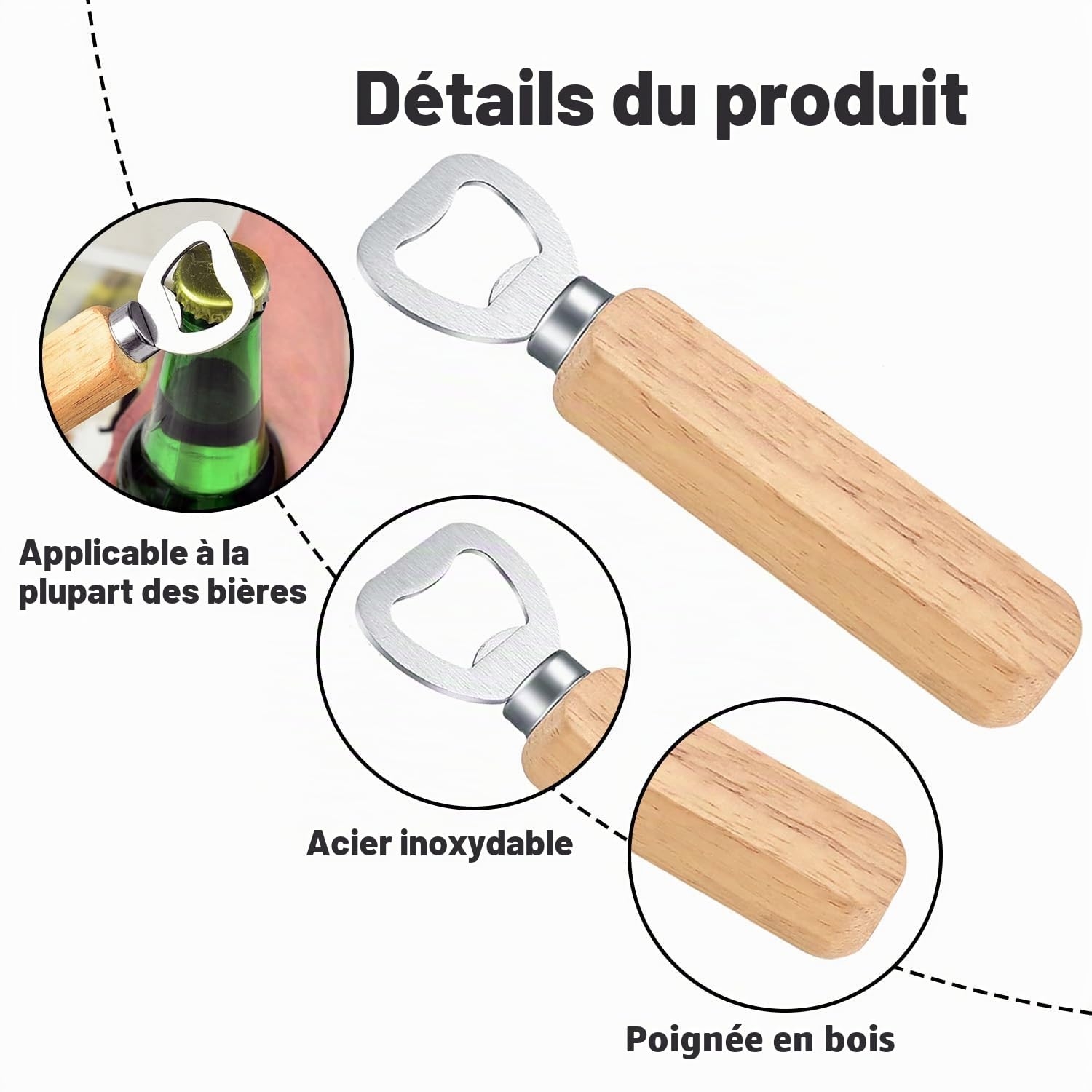 50 Pièces Décapsuleur Bois, Décapsuleurs Inoxydable, Design de la Poignée en Bois, pour la Maison, Cuisine, Bar, Ouvre Bouteille Cadeau