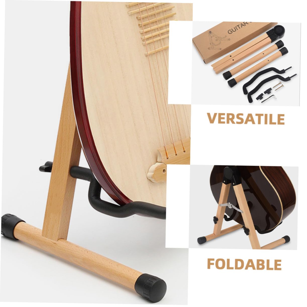 Supporto per Chitarra in Legno per Esposizione e Trasporto Stabile per Chitarre Acustiche Classiche ed Elettriche Compatibile Ukulele e Violini