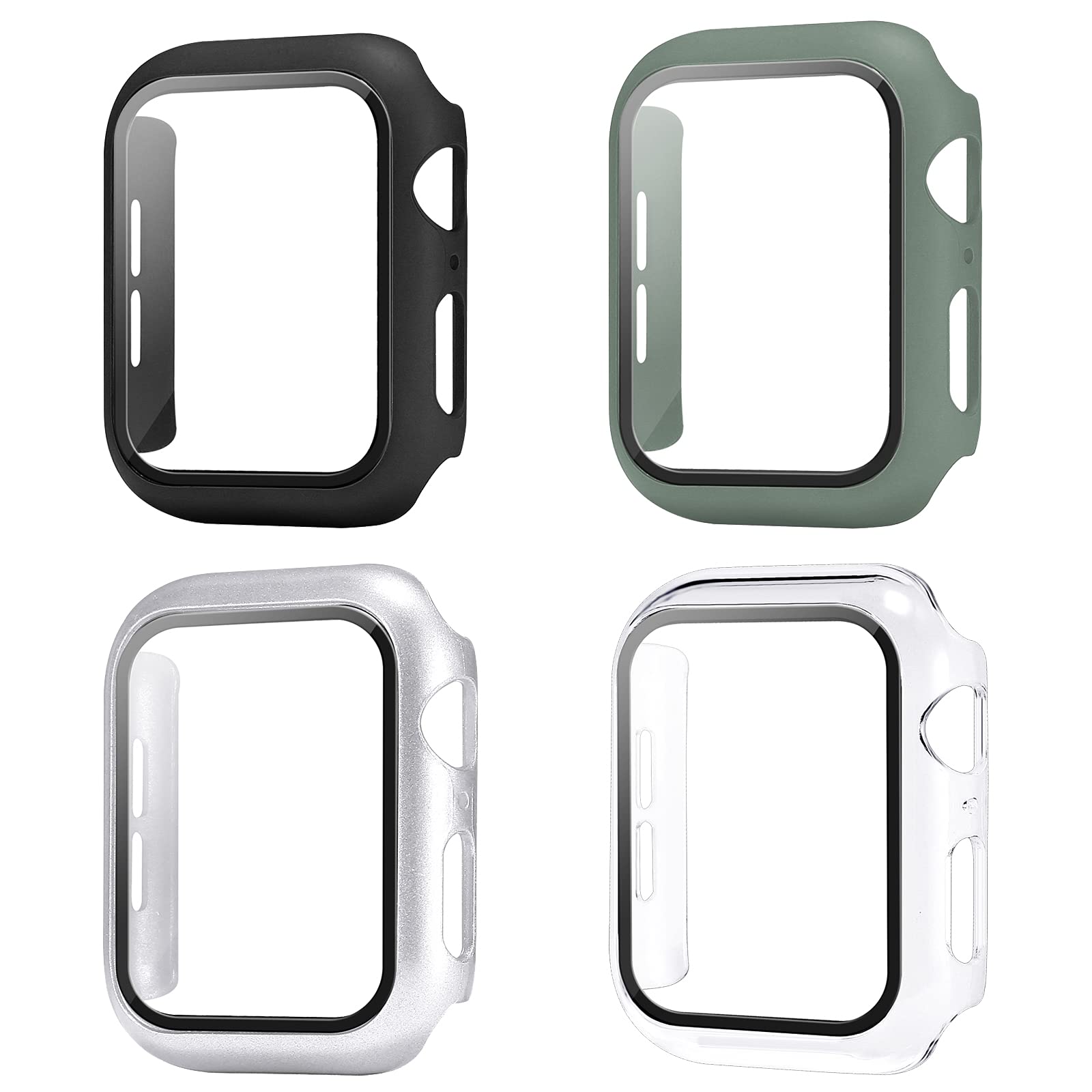 Sobrilli 4 Pack Case with Tempered Glass Screen Protector Compatible with iWatch 42mm Series 3/2/1, Hard PC Bumper Case Protective Cover Frame Compatible with iWatch 42mm (Black/Green/Silver/Clear)