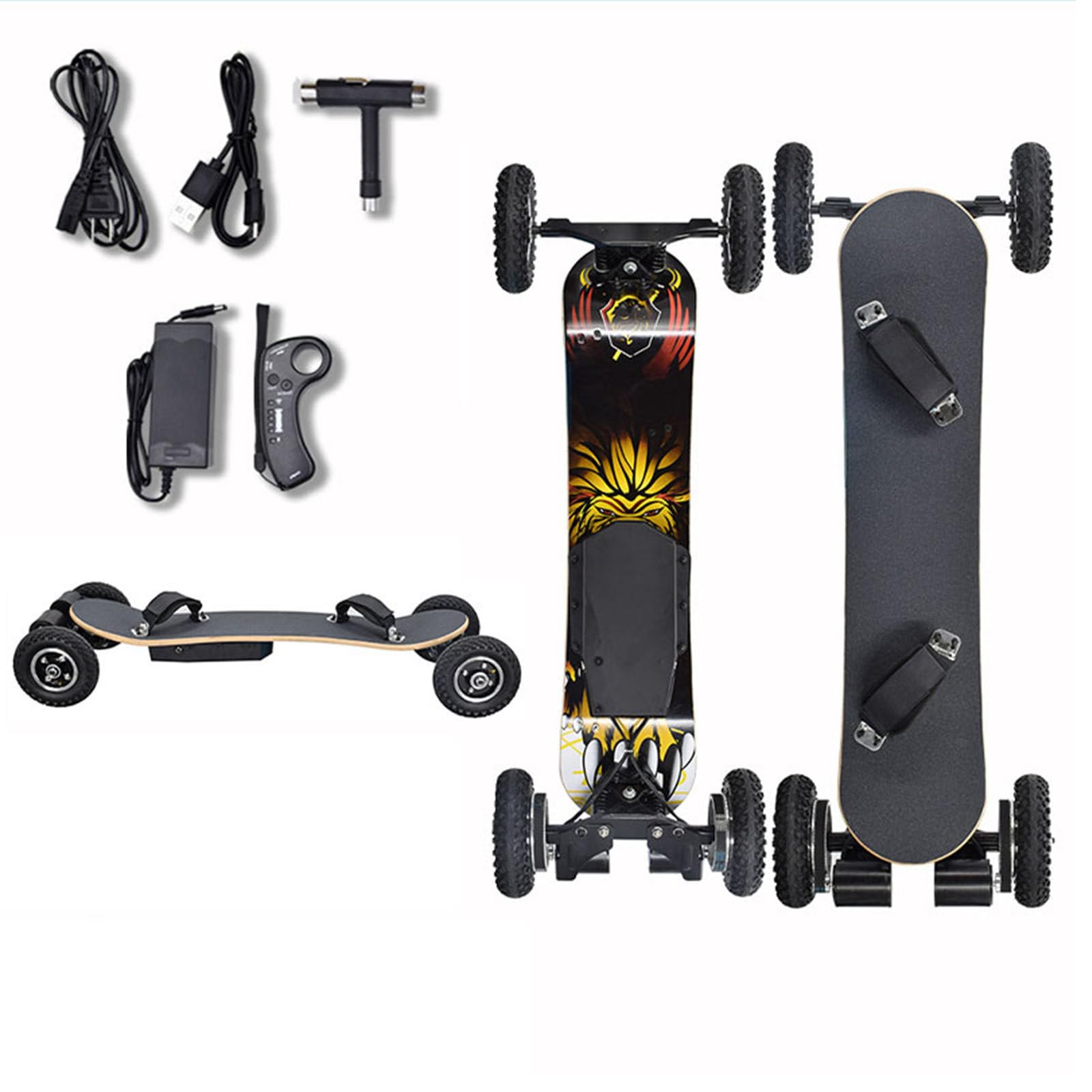Skateboard électrique avec télécommande LCD, Longboard électrique Tout-Terrain, Double Moteur 1650 W, Vitesse maximale de 40 km/h, idéal pour Les Adultes. Left