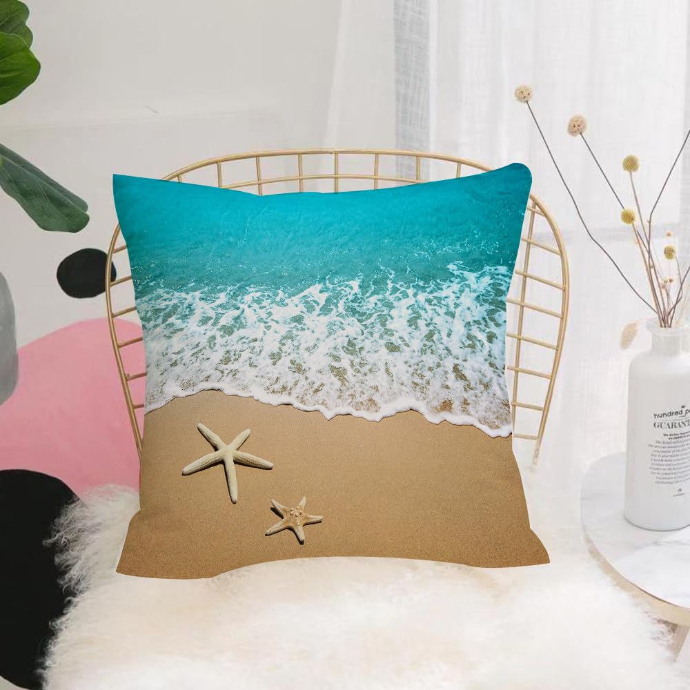 HYOSXW Cushion Cover,Throw Pillow Case Home Decorative for Living Room Bedroom Sofa Chair 16X16 Inch,Quiet beach landscape with starfish, coastal landscape of marine life, seaside,Pillowcase 40X40cm