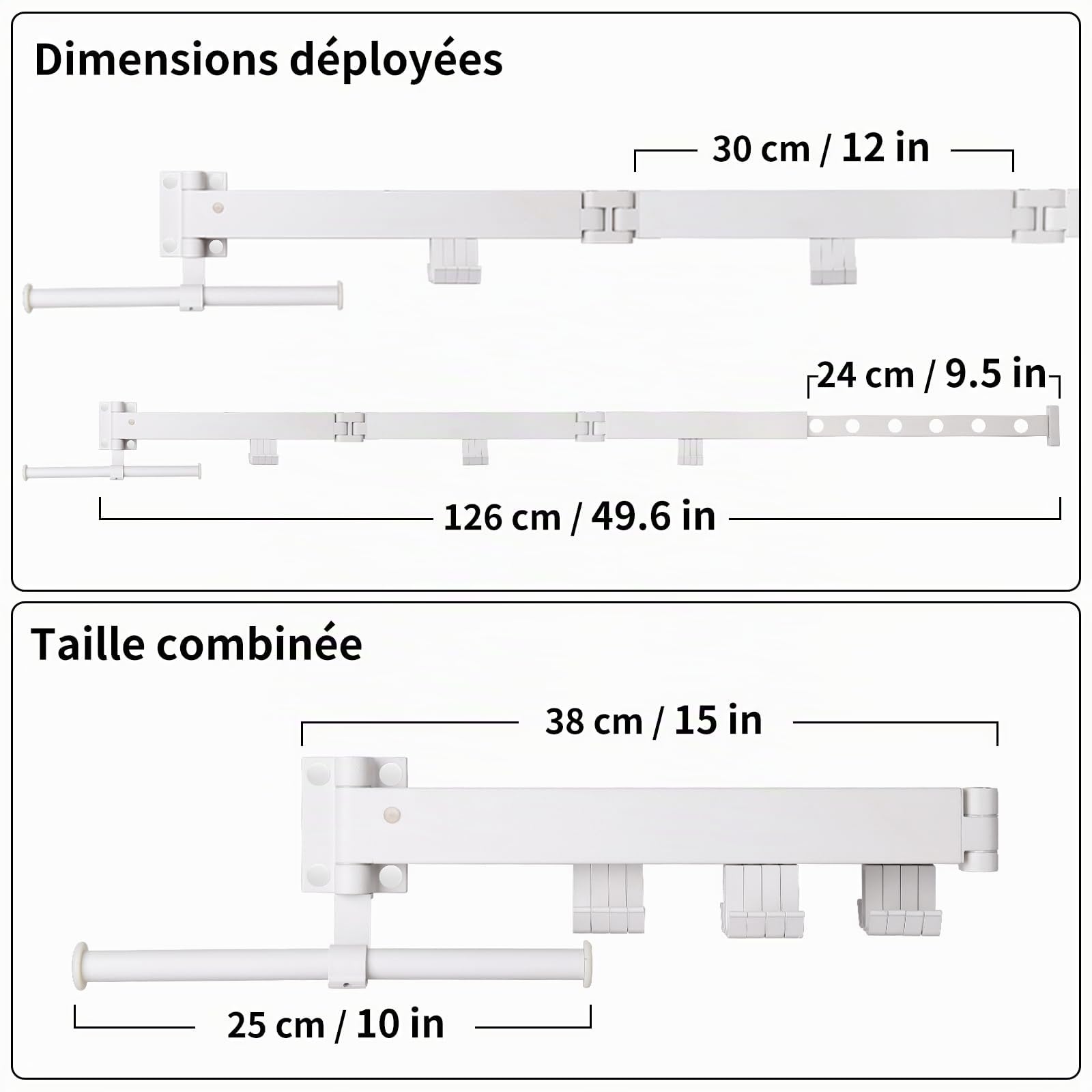 RFOUO Étendoir À Linge, Étendoir À Linge Mural, Séchoir À Linge Pliable, Étendoir À Linge Extensible, Convient pour Les Balcons, Buanderies, Salles De Bains Et Chambres (Blanc, 3 Plis)
