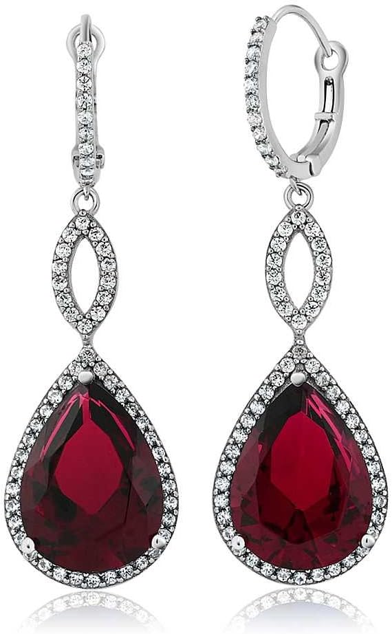 Gem Stone King925 Sterling Silver Long Drop Dangle Elegant Wedding Bridal Chandelier Teardrop Earrings For Women (2 Inch Pear Shape 16X12MM, 20.00 Cttw)