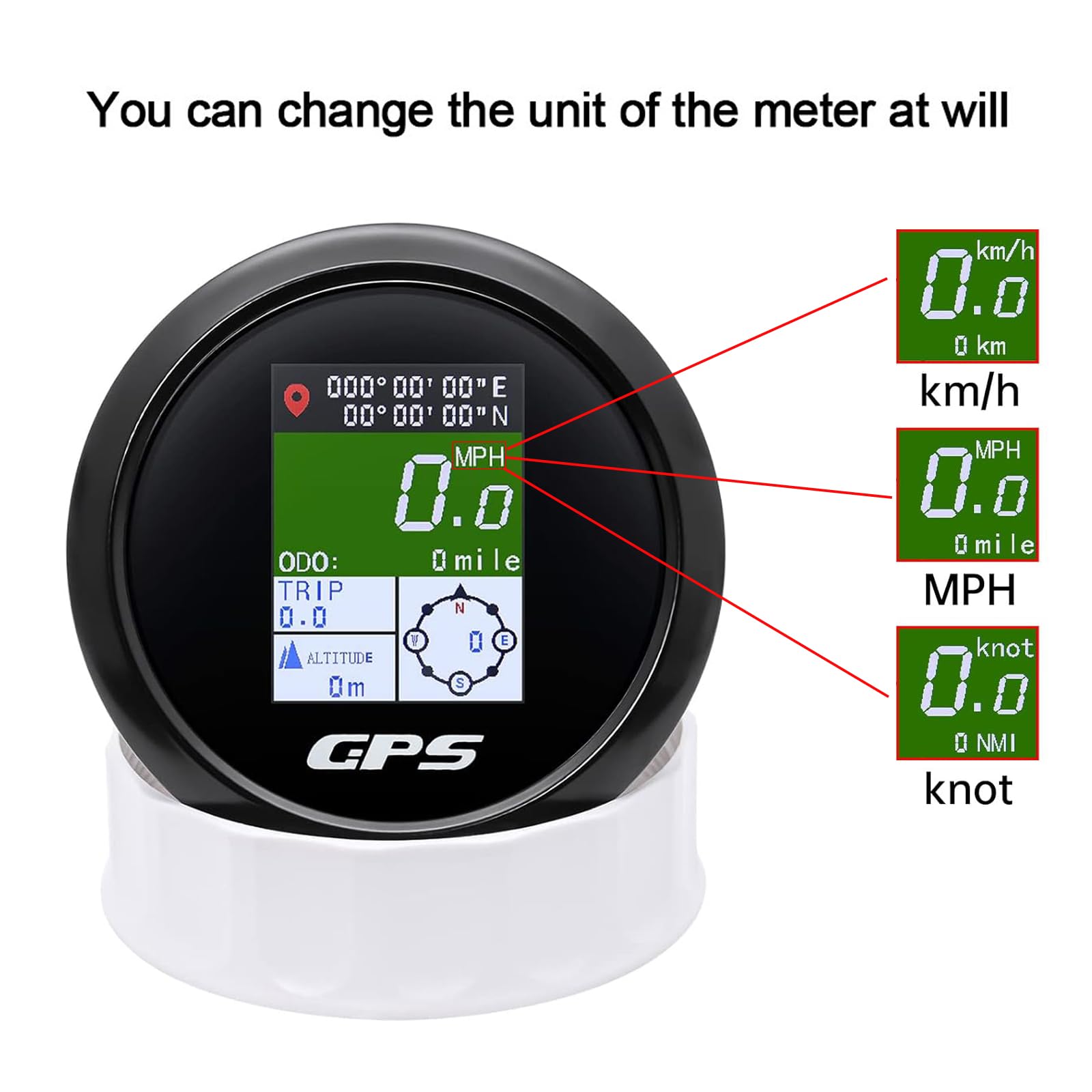 Geloo GPS 85 mm Tachimetro TFT regolabile Mph Nodi Km/h Contachilometri digitale con antenna GPS per barca auto camper RV (nero)