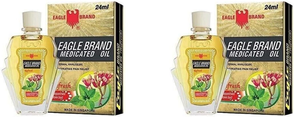 1 Pack - Yellow Twin Essentail Medicated Oil - Hai Chai Dau Con O Vang - 24mL per Bottle with 2 Bottles per Order - Made in Singapore