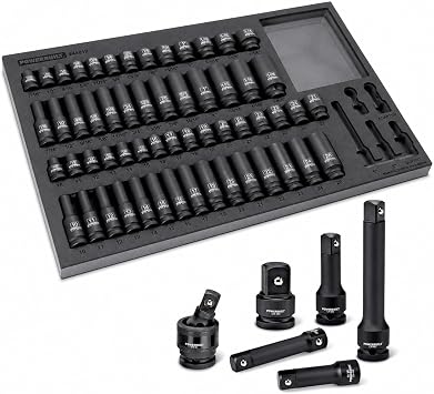 Powerbuilt 63-Piece 1/2 in. Drive SAE & Metric Impact Socket Set 949012