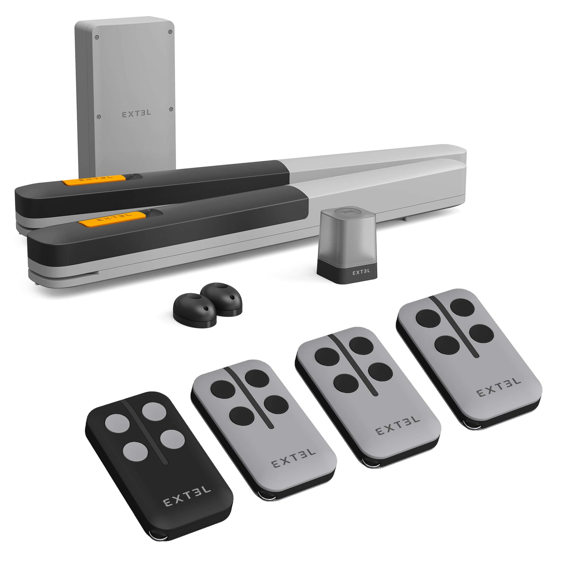Extel XV250 – Motorisation connectée à vérins pour portail à battants jusqu’à 5 m et 500 kg, contrôle via application Umii, kit complet avec 4 télécommandes au total