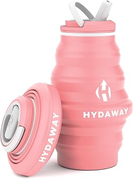 HYDAWAY Collapsible Water Bottle - 17oz I Reusable Water Bottles with Flip Top Lid for Travel, Hiking, Backpacking I Portable & Leakproof, Food-Grade Silicone, BPA Free, Collapse to 1.5