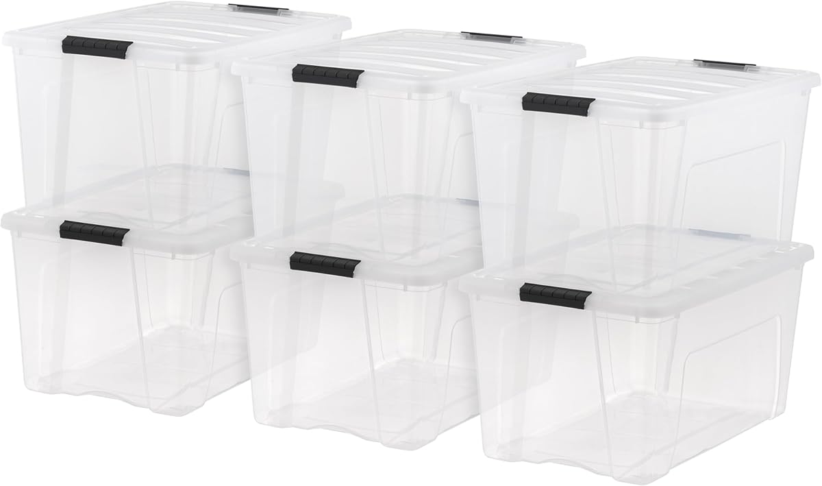 6-Pack 72 Quart Storage Bins with Lids, Clear | Transparent design makes contents easy to find. Perfect for moving, blankets, clothing, and garage storage. Nestable design