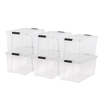 IRIS USA 72 Qt Stackable Plastic Storage Bins with Lids, 4 Pack - BPA-Free, Made in USA - See-Through Organizing Solution, Latches, Durable Nestable Containers, Secure Pull Handle - Clear