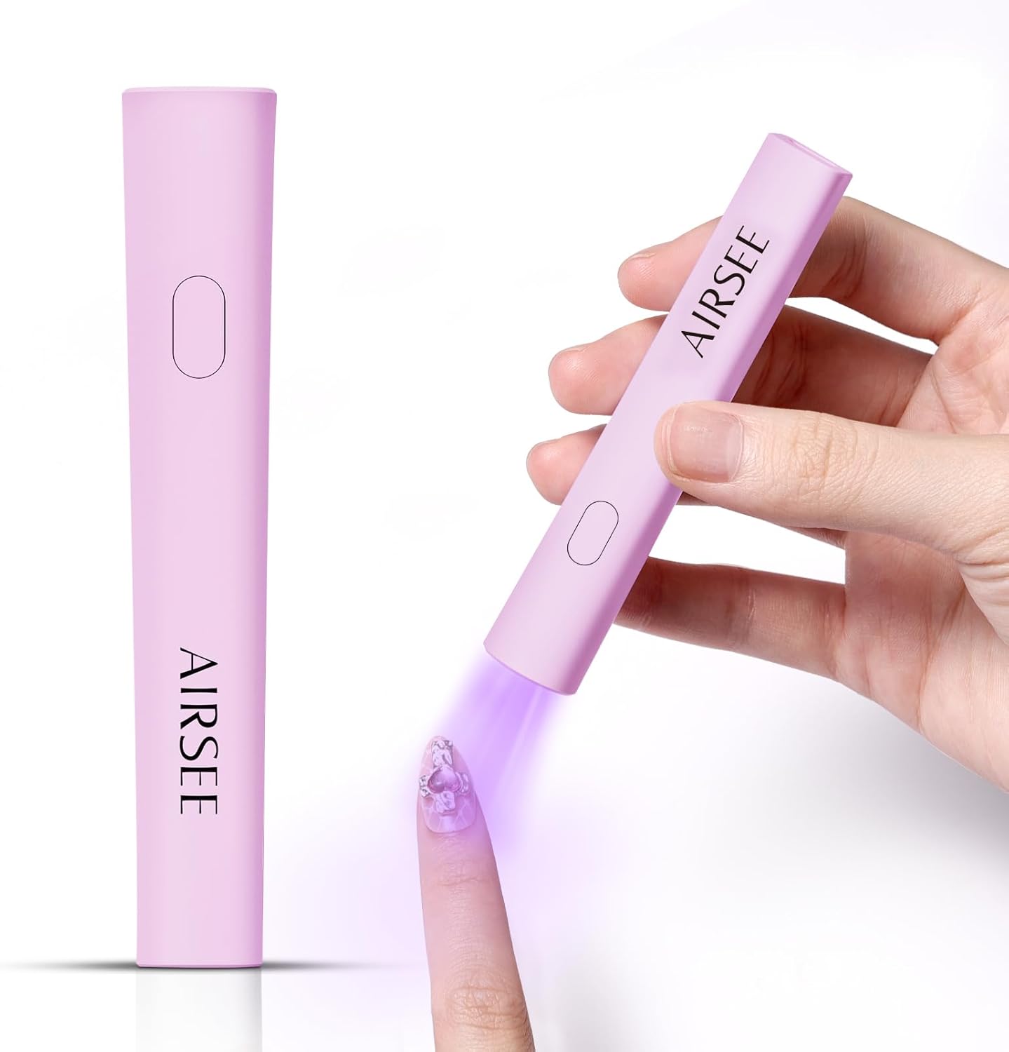 AIRSEE Mini Handheld UV Light for Gel Nails,Portable Rechargeable Nail Lamps,2 Timers for Rhinestone Glue Decoration,Gel Nail Strips at Home,Travel(Pink)