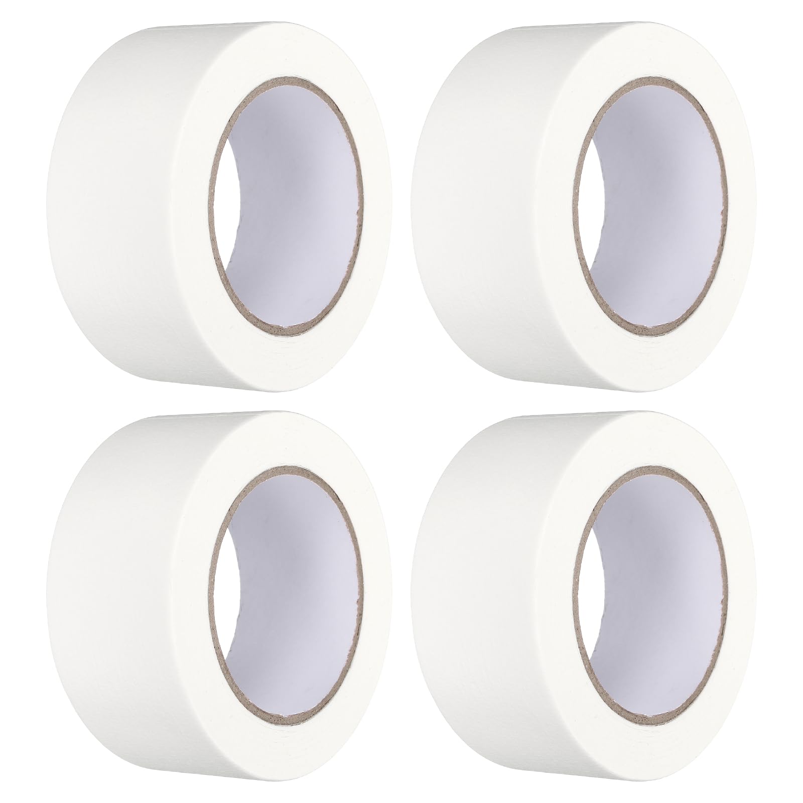sourcing map 4pcs 50mm x 50 m Colored Masking Tape Universal Crepe Paper Colorful Masking Painter Tape for Art Drawing DIY Handcraft Labeling Sealing, White