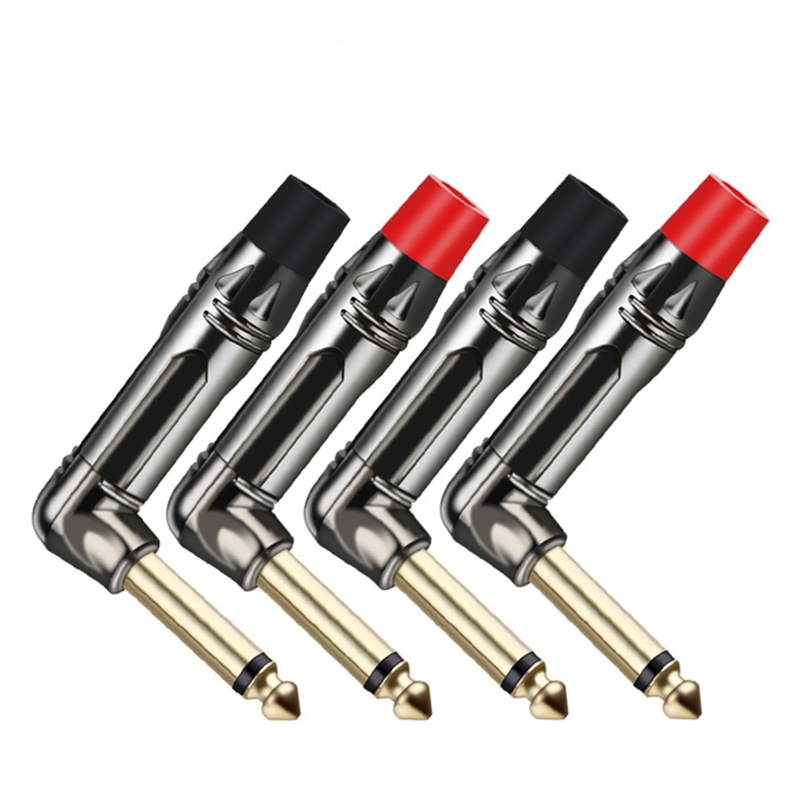 10 jack mono da 6,35 mm ad angolo retto da 6,3 mm, connettore maschio da 1/4", presa microfono (5 x nero, 5 x rosso)