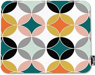 Mugod Circles Repeat Mouse Pad Creative Flower Shape Pink Grey Black White Yellow Mouse Mat Non-Slip Rubber Base Mousepad for Computer Laptop PC Gaming Working Office & Home 9.5x7.9 Inch