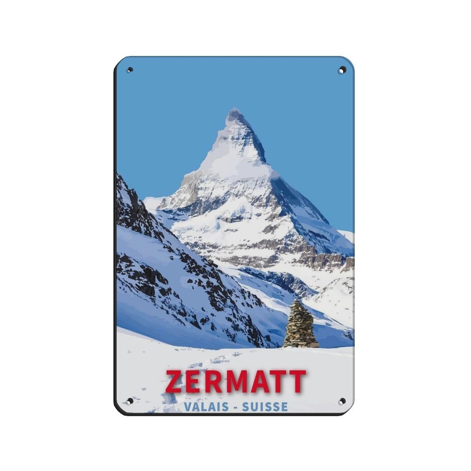 Skiing Travel Poster Zermatt Ski Switzerland Travel Retro Poster Metal Tin Sign Chic Art Retro Iron Painting Bar People Cave Cafe Family Garage Poster Wall Decoration 8x12inch(20x30cm)
