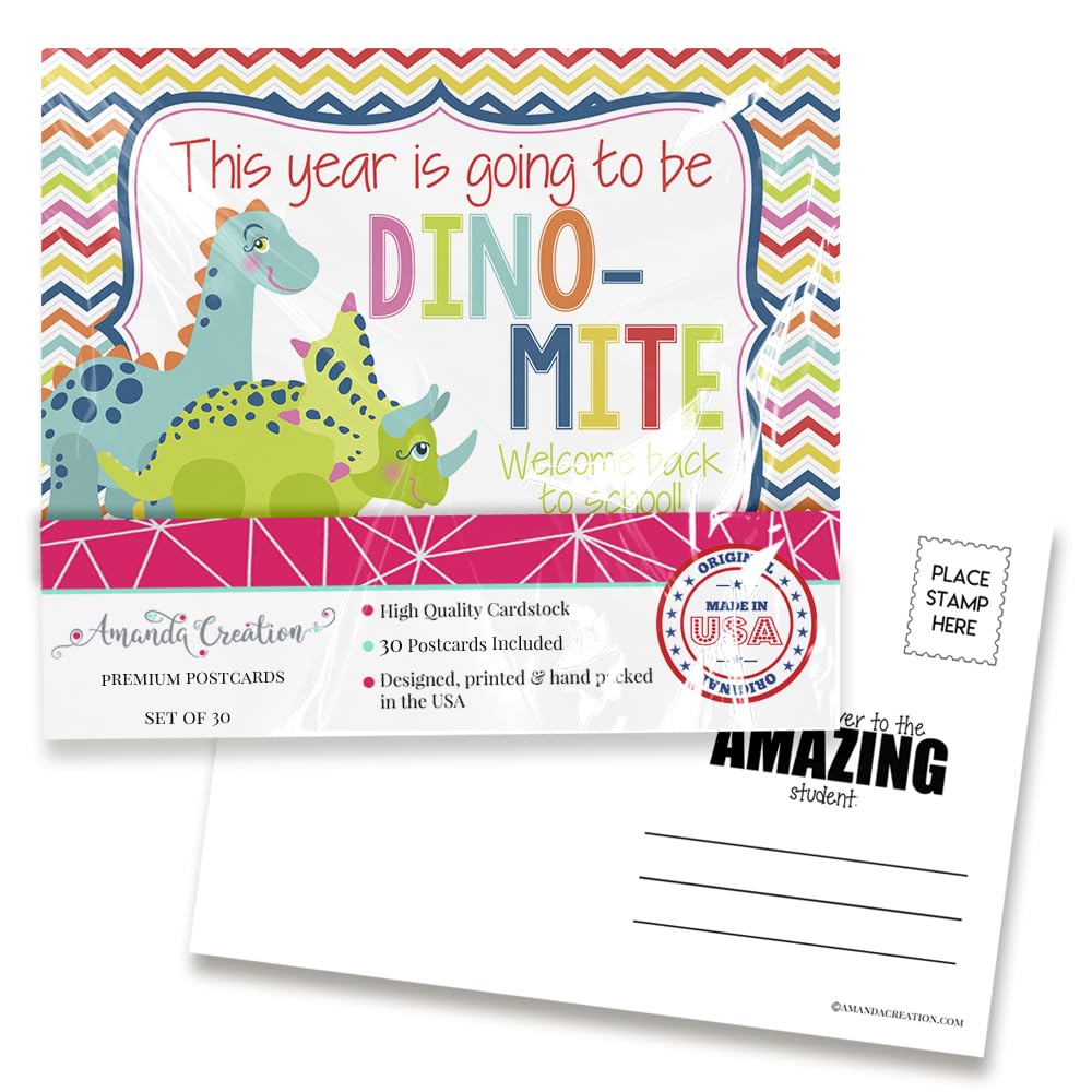 Dino-Mite Cute Dinosaur Themed Welcome Back To School Blank Postcards For Teachers To Send To Students, 4"x6" Fill In Notecards by AmandaCreation (30)