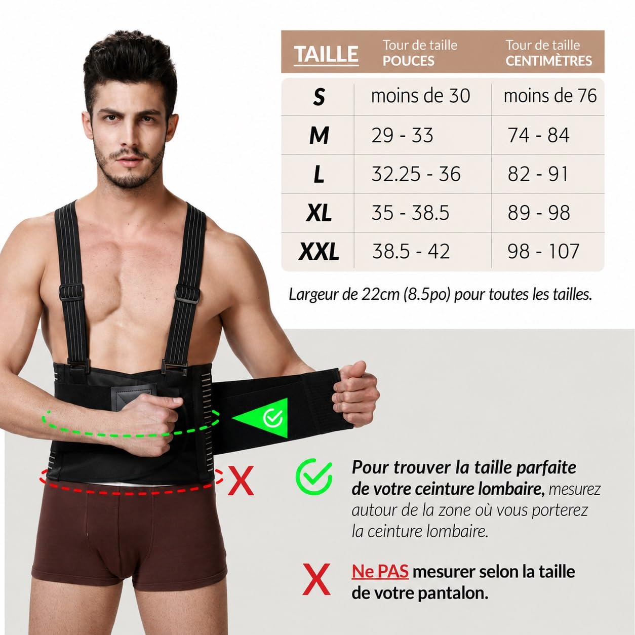 NEOtech Care Ceinture Lombaire Bretelles Soutien Dos Compression Réglable Correction Posture Noire Taille XL