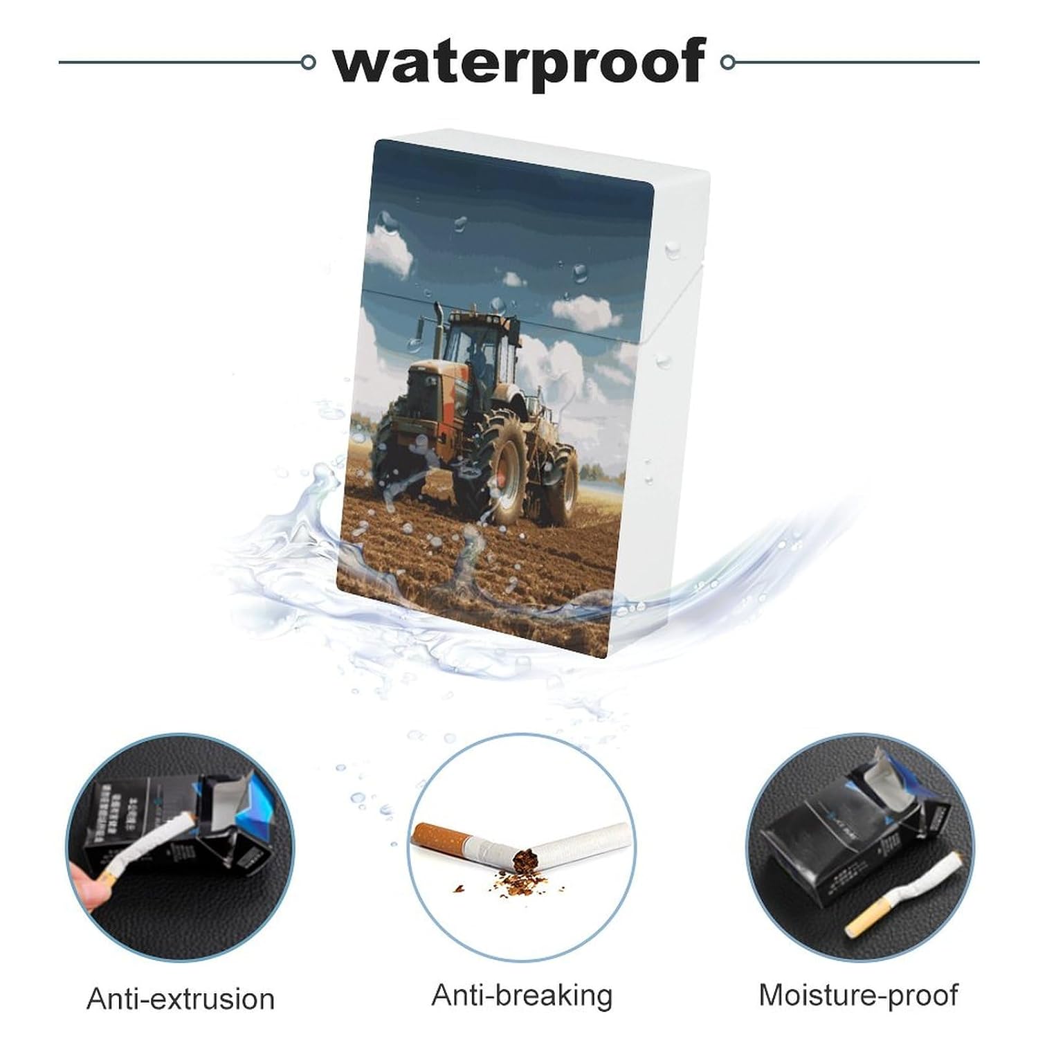 Fantasy Farm Tractor Cigarette Case Stylish Lightweight Pocket Holder Case for Smoke Waterproof Cigarette Dispenser Cigarettes Accessories for Outdoor Camping Hiking