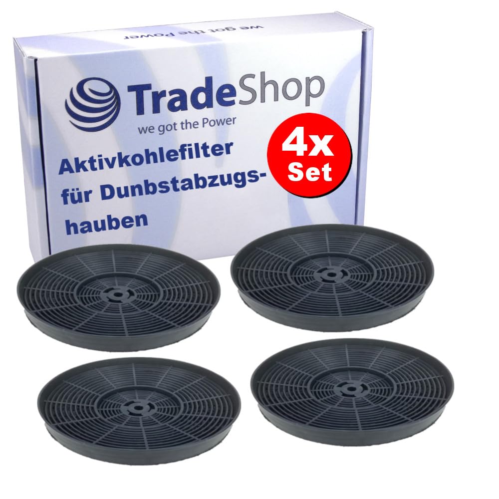 Trade-Shop - 4 filtri ai carboni attivi, 175 mm, compatibili con Respekta CH77090S, CH77090W, compatibile con PKM UBH300IX, UBH 4060-1X, S23-60ABPX, KHU-601