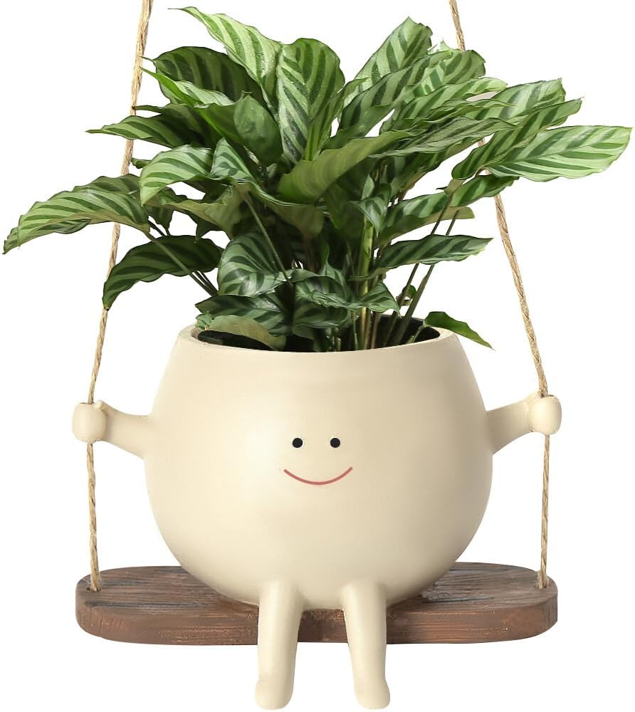 Amoyeric Swing Face Planter Pot Hanging Head Planter for Indoor Outdoor