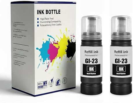 GI-23 GI23 Ink Refill Bottles Compatible for Canon Pixma G620 G520 Printer, Black Cyan Magenta Yellow Red Gray 6-Pack 2 Black