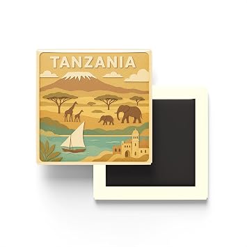 Tanzanya - Paper Cut Art - Bask l  Buzdolap Magneti Kare - 9x9 cm
