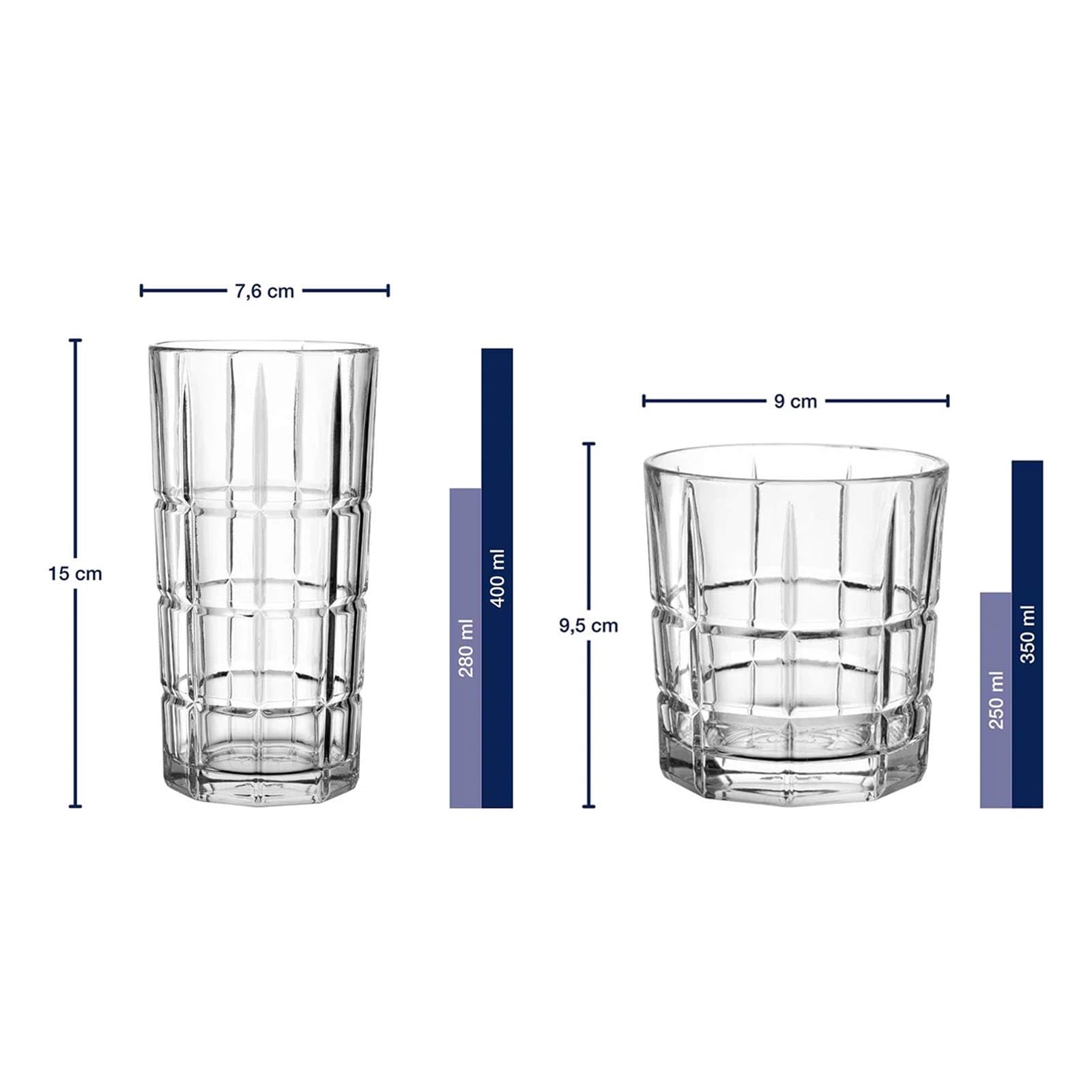 Leonardo Spiritii Nova Bargläser-Set 8-teilig, Klare Wassergläser | Spülmaschinenfeste Becher, Gläser mit Facettenschliff, Rille als 4cl-Einschenkhilfe, Jeweils 4 Longdrink- und Whiskybecher