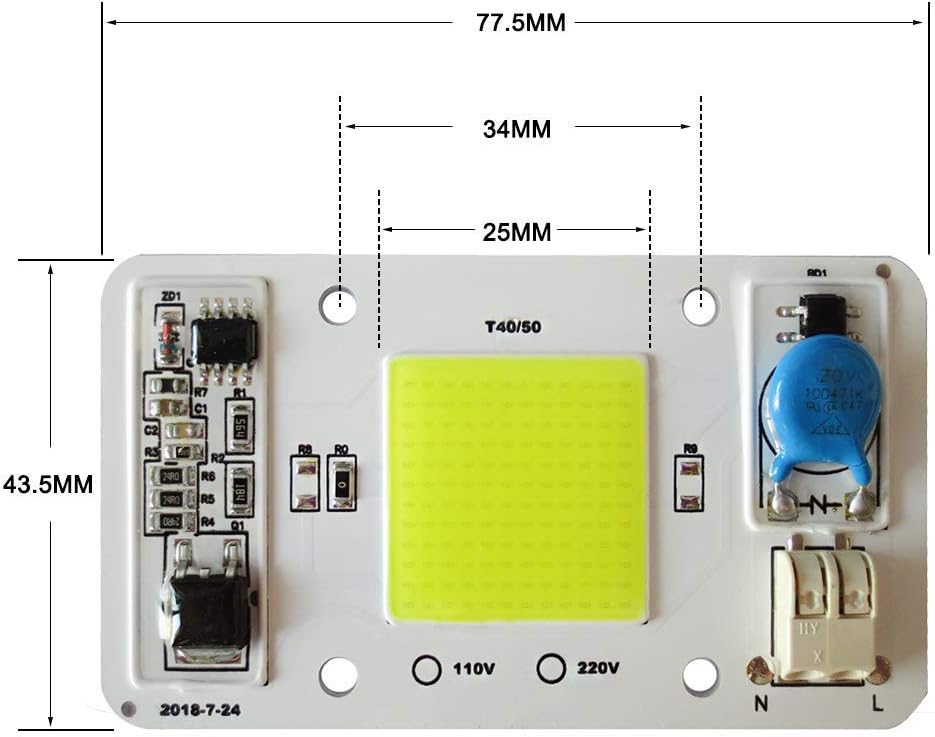 2PCS LED COB Chip 50W 110V White Light Engine Integrated Smart IC Driver Free Solder for LED Floodlight Ceiling Light etc