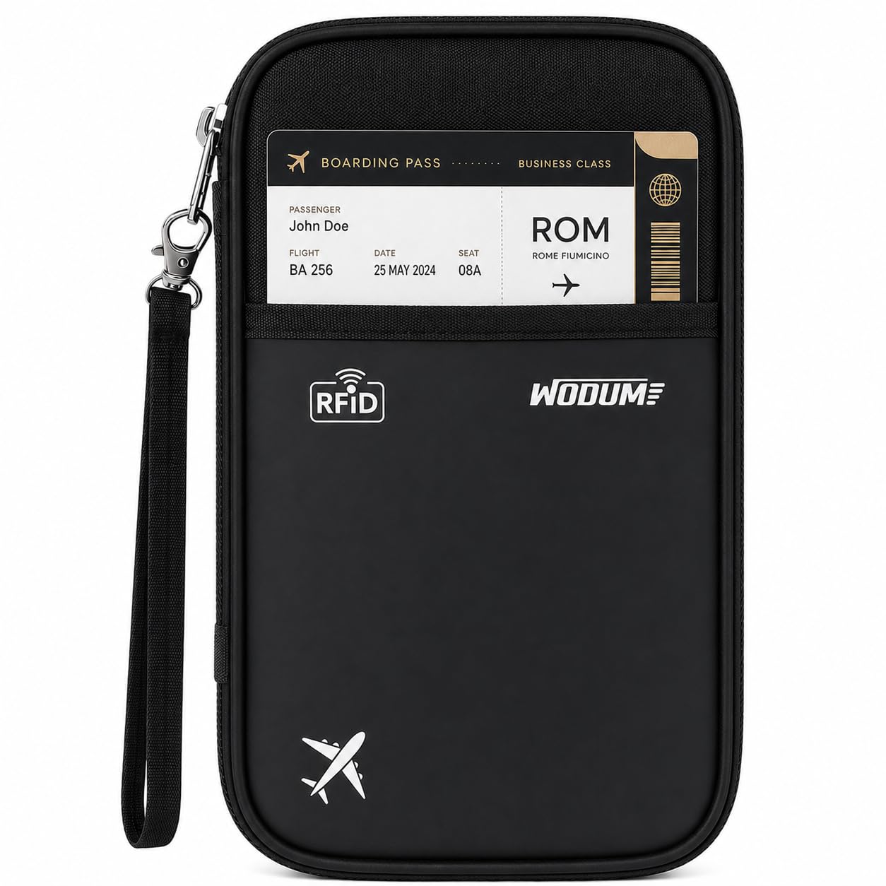 Wooum Unisex Polyester Passport Bag Passport Wallet with Boarding Pass Bag Travel Document Holder Passport Organizer with Credit Card Case Travel Accessory Bag (Grey.Black)
