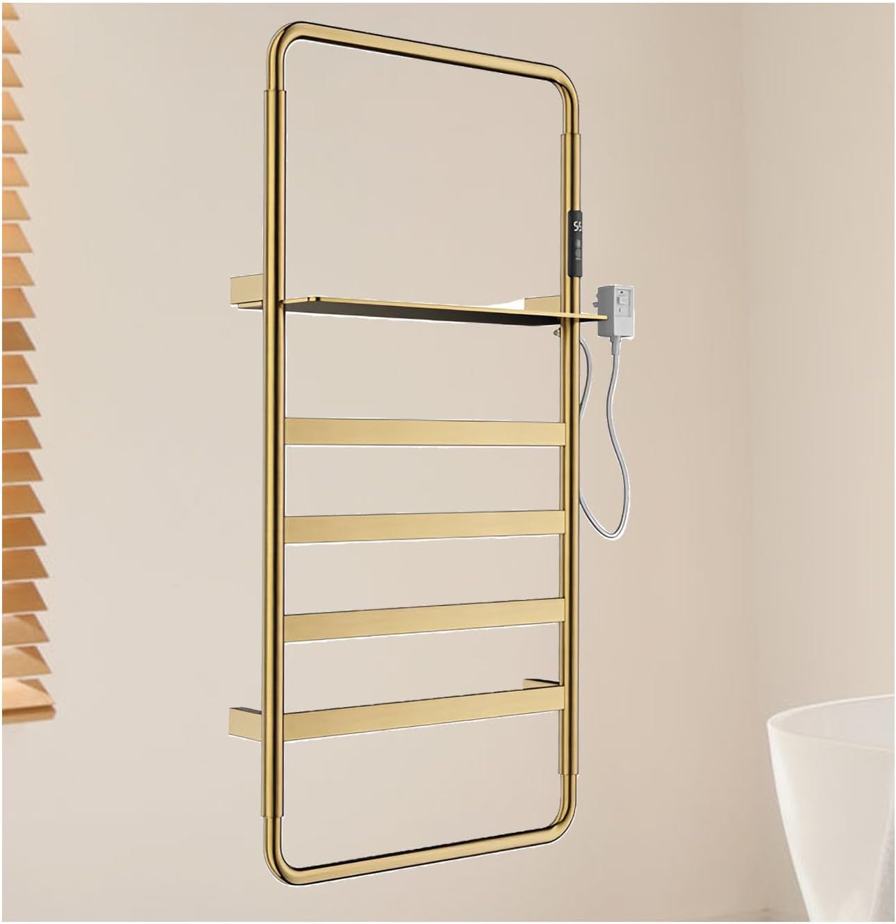 Brushed,Hard Wired,S for Bathroom with Top Shelf,Wall Mounted Heated Drying Rack,Temperature Adjustments Heated Towel Rack with Timer-Brushed Gold-Hard Wired,Brushed-Hard Wired image 5