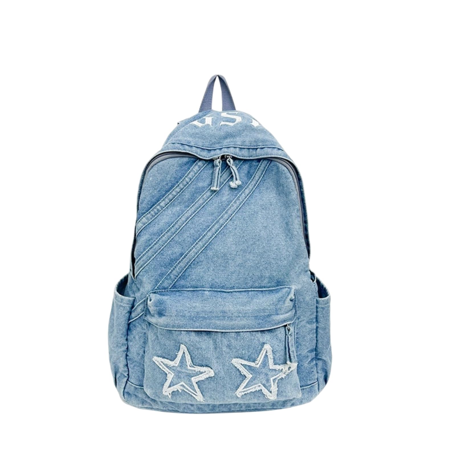 Zaino da Viaggio Star Patch Lavato Denim Zaino, Vintage Casual Daypack, Leggero Multi Tasca