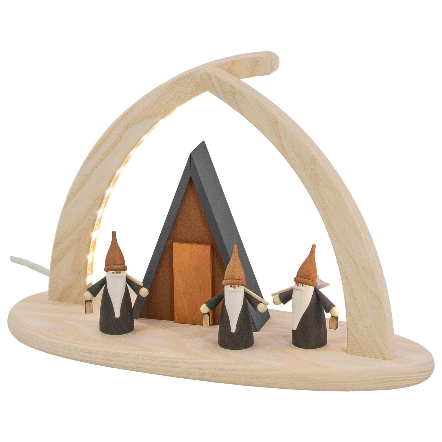 Seiffener VolkskunstWindow Lighting Christmas Lighting LED Pointed Arch Christmas Arch Candle Arch Light Arch Christmas Decoration from the Ore Mountains 29 x 21 cm Mountain Gnome