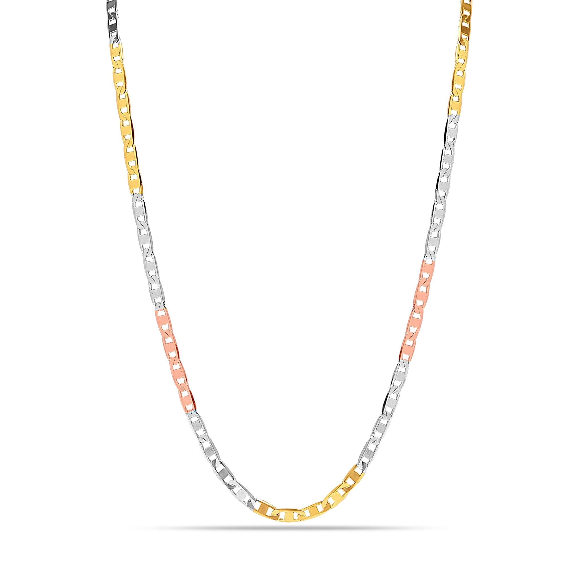 LeCalla 925 Sterling Silver BIS Hallmarked Italian Tricolor Plated Mariner Link Chain Necklace for Women Teens 16 Inches (B0C468NFZL) Amazon Price History, Amazon Price Tracker
