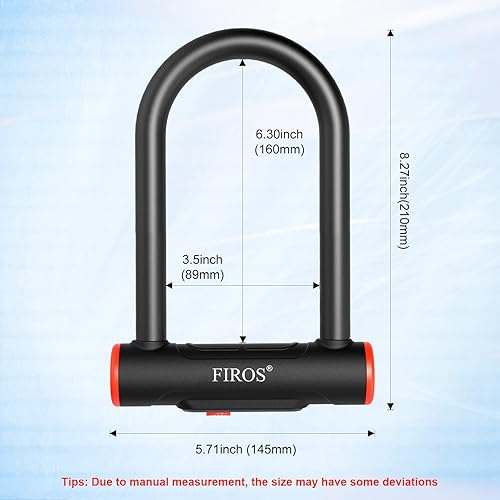 Miniatura 4 de FIROS Candado en U para bicicleta con cable resistente, candado de bicicleta de 0.63 pulgadas con cable de seguridad y soporte de montaje resistente