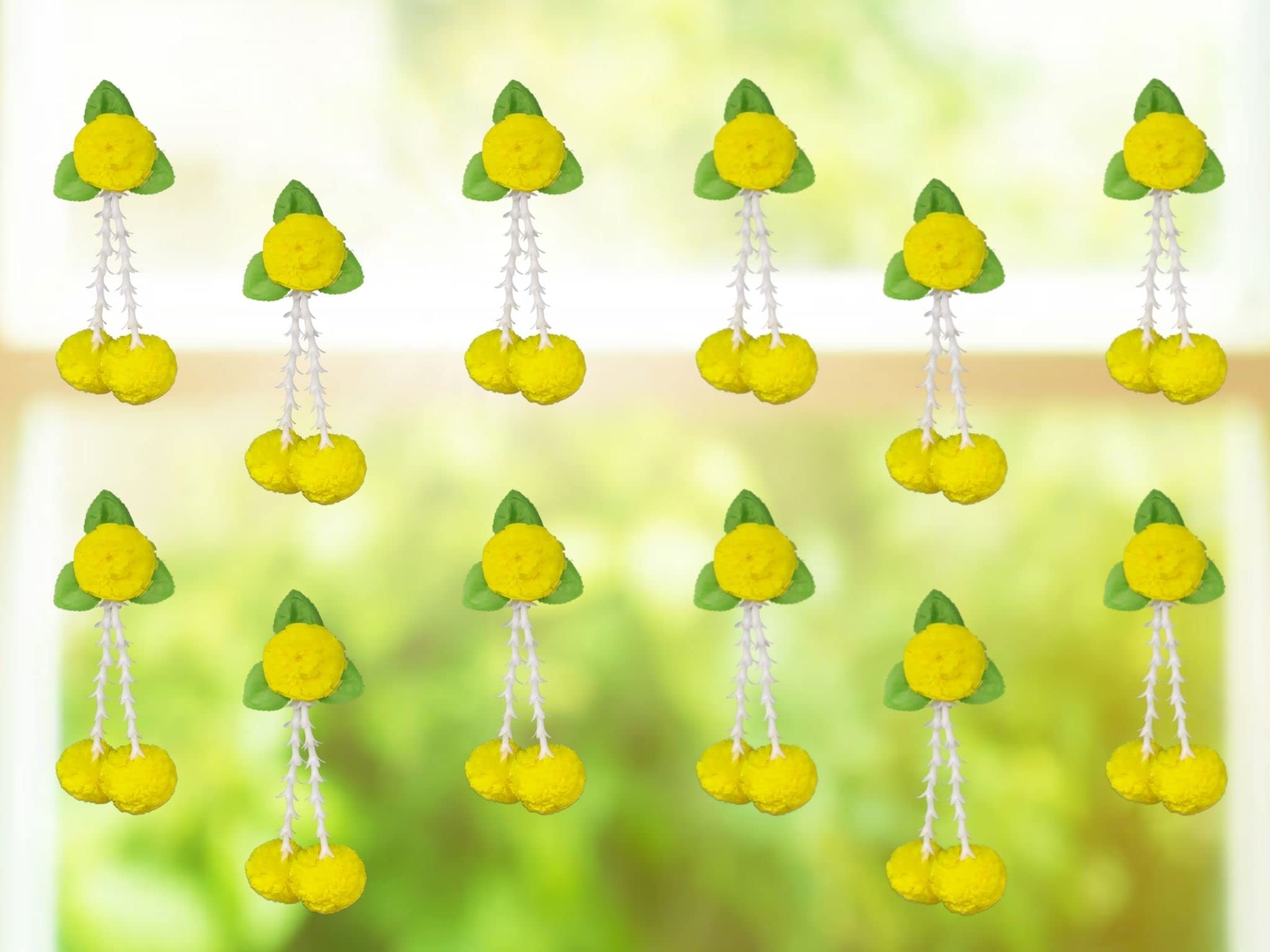 JH Gallery Plastic Artificial Flowers And Leaves Decoration At Home Easy Simple Backdrop Pack Of 12 Pcs (Yellow&Green) - Image 5 thumbnail