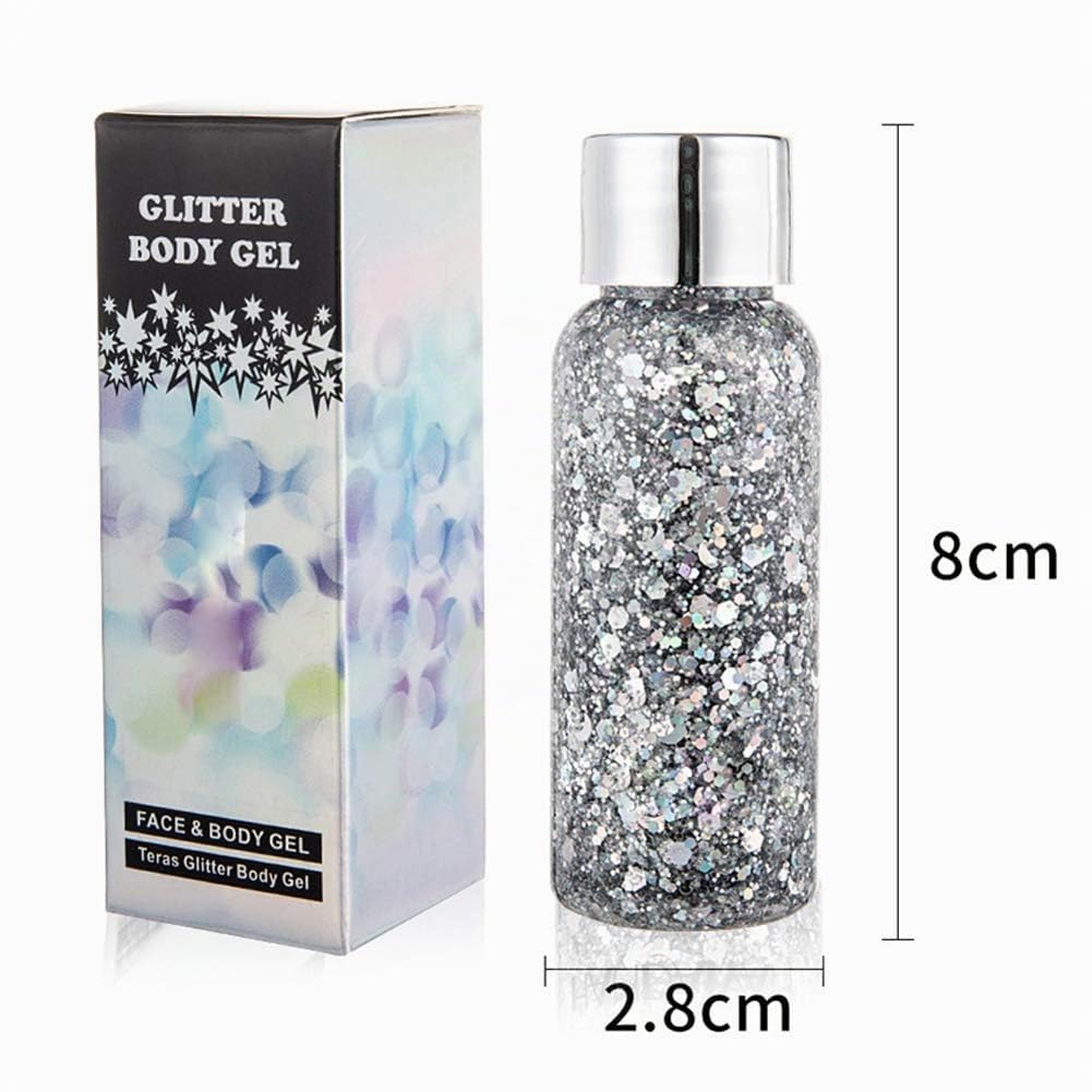 Glitter Body Gel, con lustrini, per festival, prodotto cosmetico per viso, capelli, unghie; trucco di lunga durata, sfavillante, 30 g