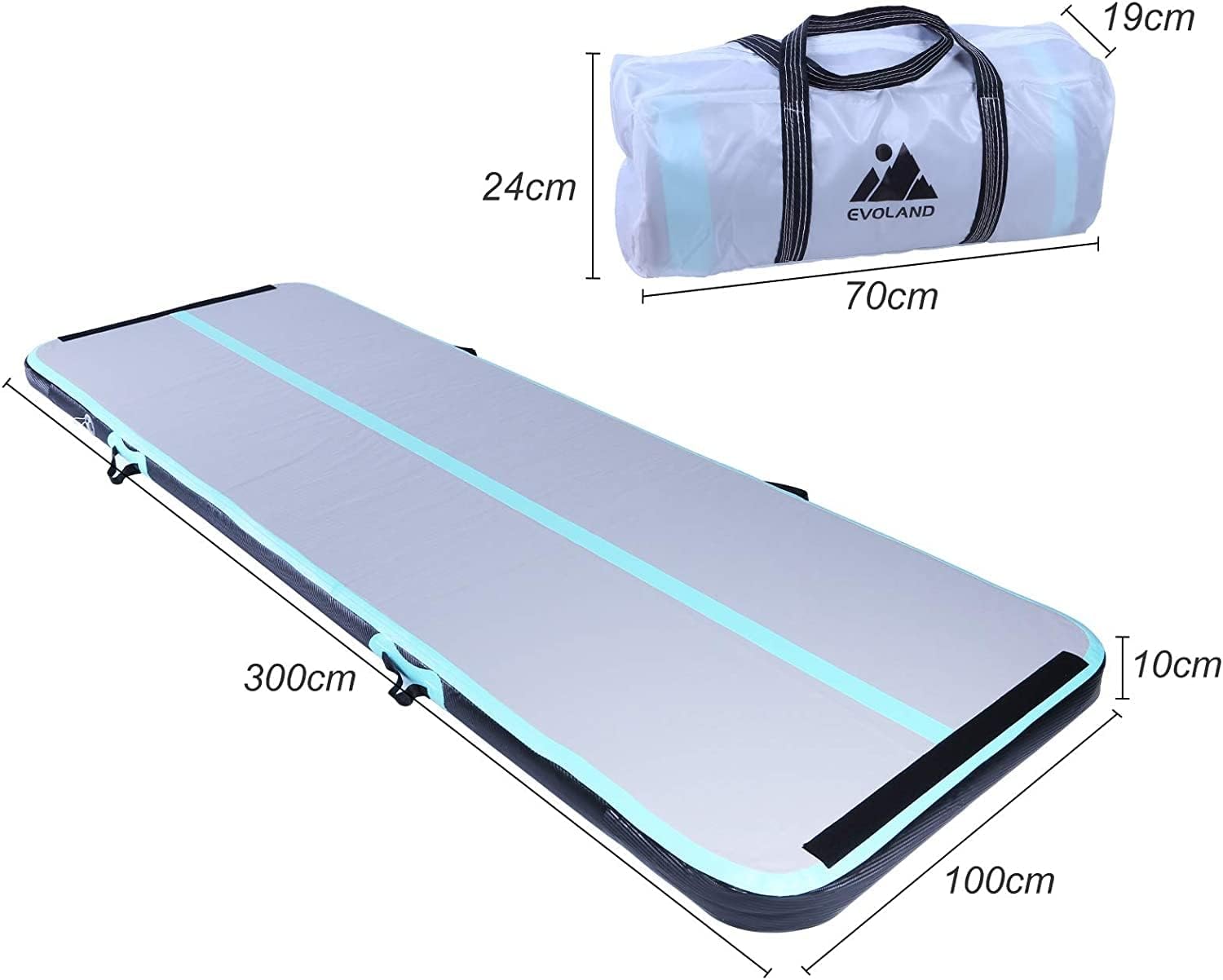 EVOLAND Turnmatte Aufblasbar, Tumbling Matte, Aufblasbare Matte Tumbling Track mit elektrischer Pumpe, Air Turnmatte für Gymnastik, Yoga, Taekwondo, Bodenturnen, Schwimmen, 300 * 100 * 10cm